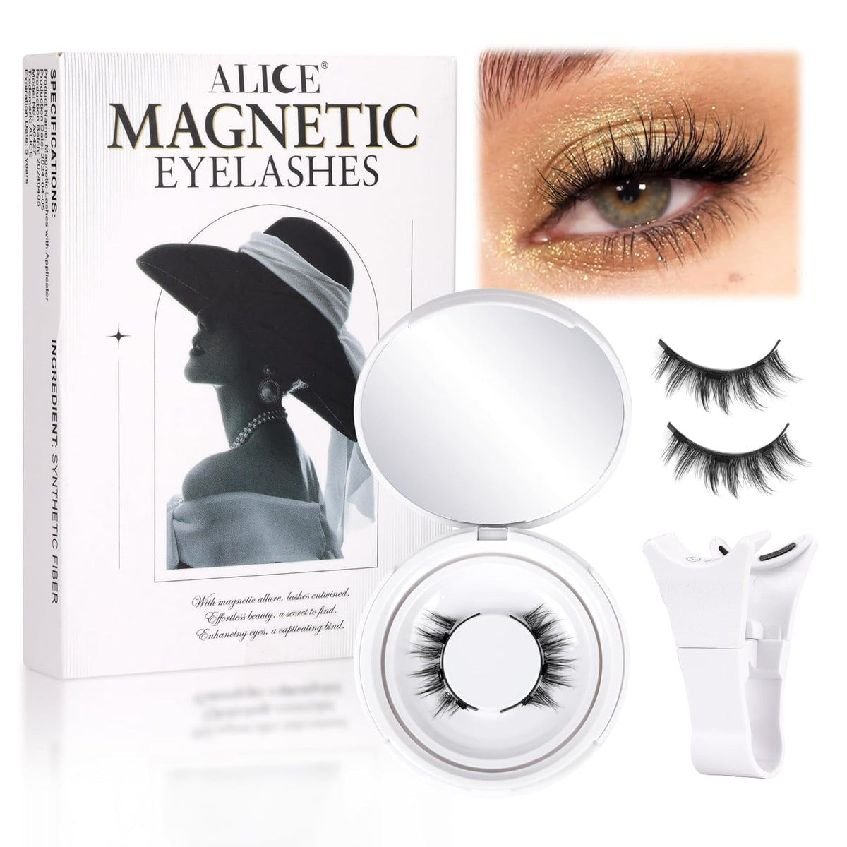 ALICE No-Glue Lashes Kit – Safe Magnetic Eyelashes for Sensitive Eyes, Easy On and Off with Included Applicator