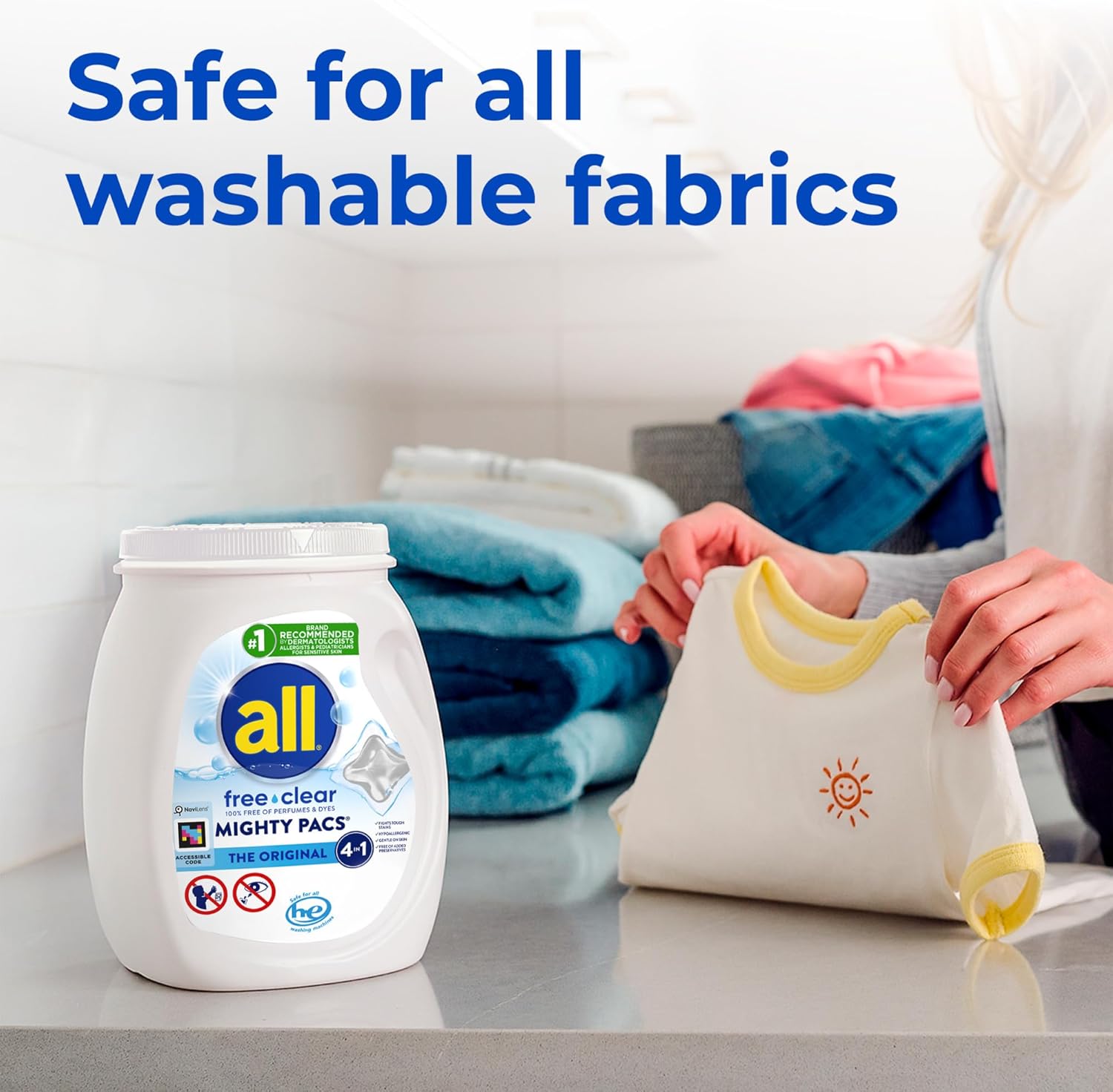 all Mighty Pacs Free Clear Laundry Detergent – Sensitive Skin Wellness Ritual, Hypoallergenic Single-Dose Pacs