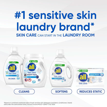 all Mighty Pacs Free Clear Laundry Detergent – Sensitive Skin Wellness Ritual, Hypoallergenic Single-Dose Pacs