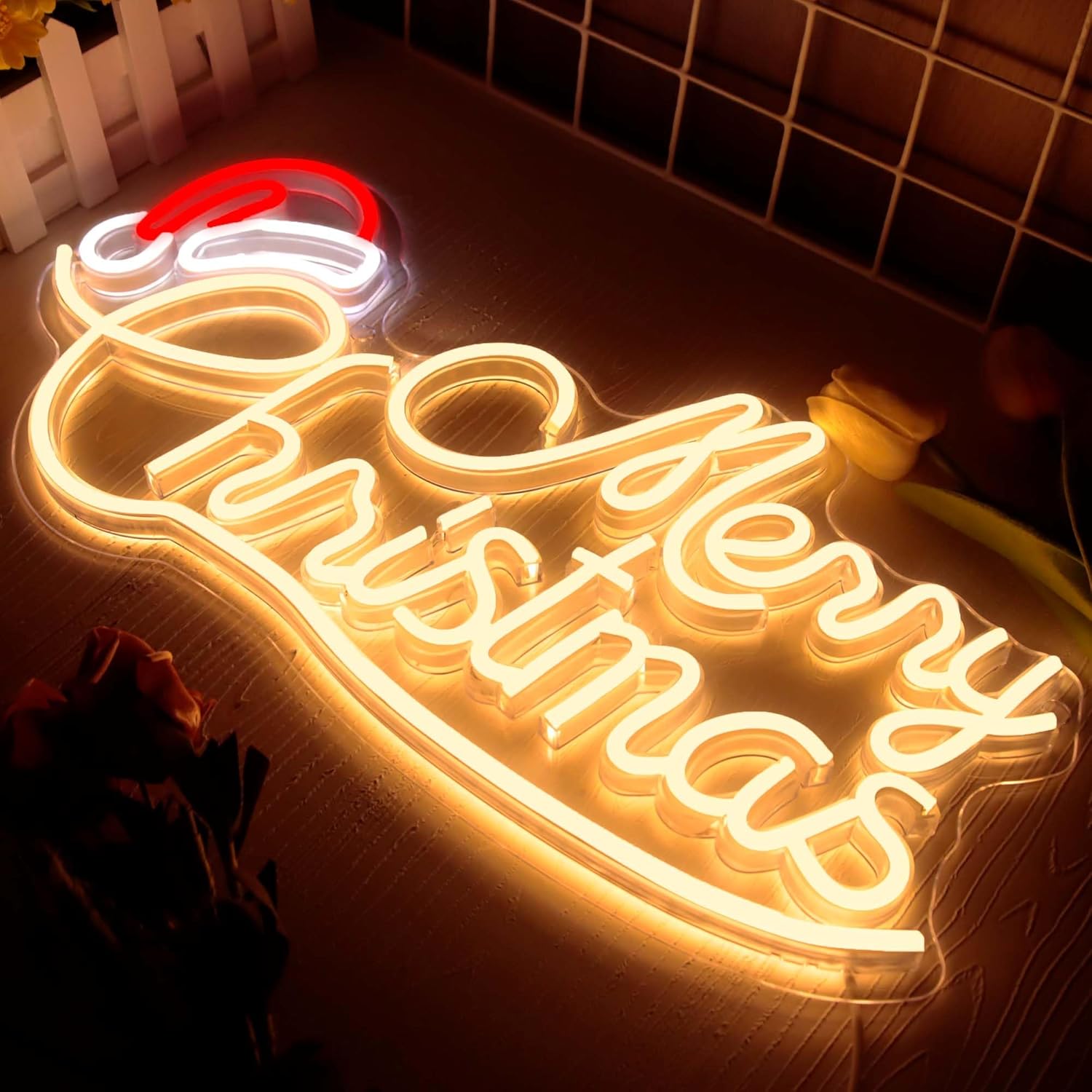 Allball Santa Hat Neon Light – Thoughtful Christmas Present for Women and Friends, Cozy Seasonal Home Accent