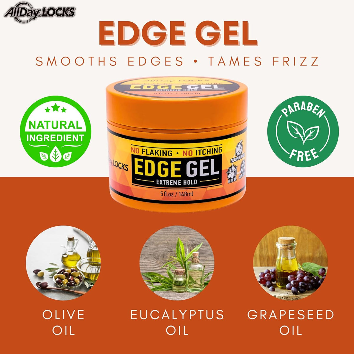 AllDay Locks Edge Gel Extreme Hold, Spa-Like Edge Tamer for Textured Hair, Eucalyptus Scented Silicone-Free Moisturizing Gel