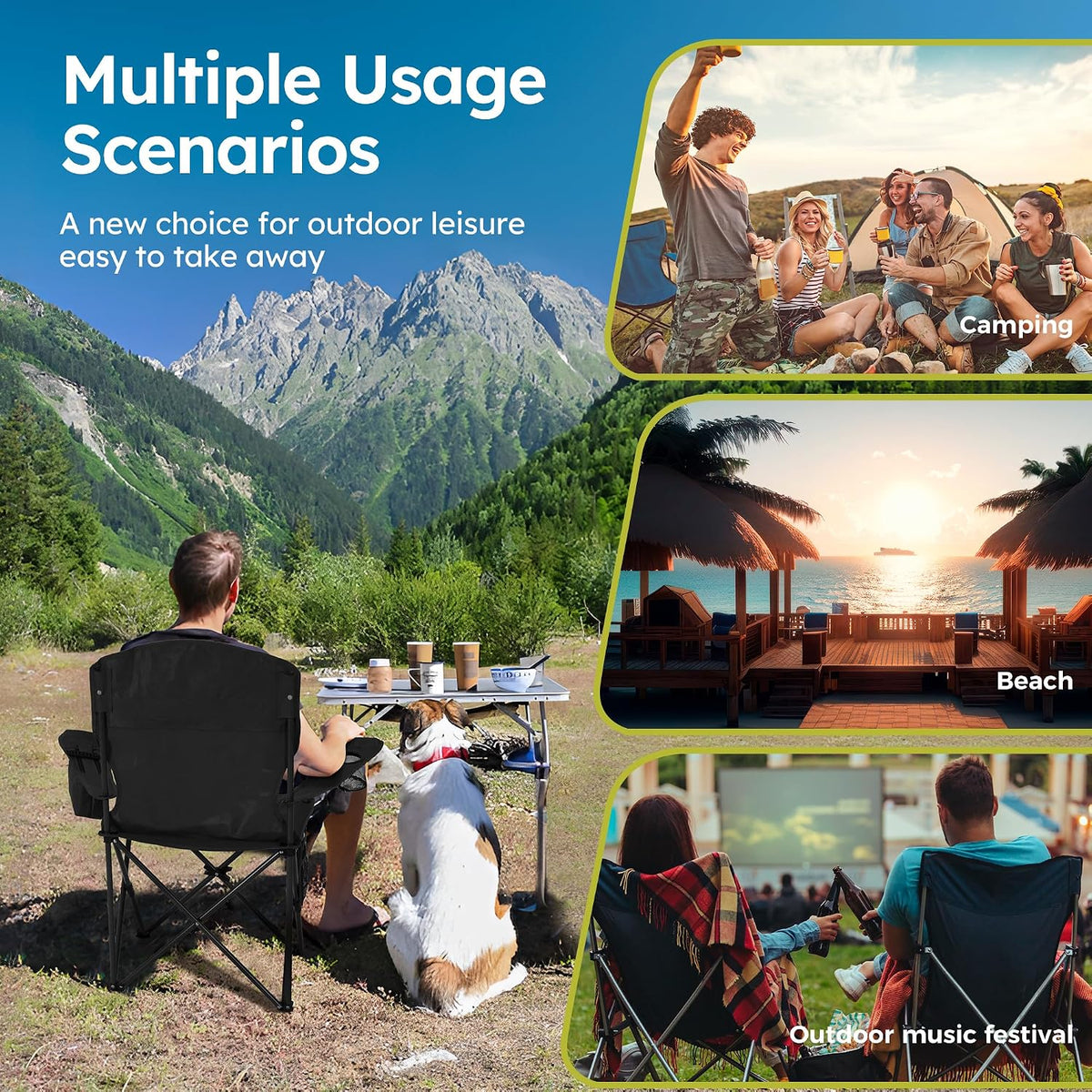 ALPHA CAMP 2-Pack Padded Camping Chair with Built-In Cooler – Comfort-First Seating for Unwinding at the Beach or Backyard