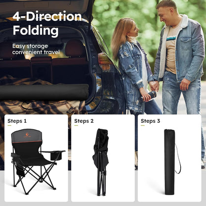 ALPHA CAMP 2-Pack Padded Camping Chair with Built-In Cooler – Comfort-First Seating for Unwinding at the Beach or Backyard
