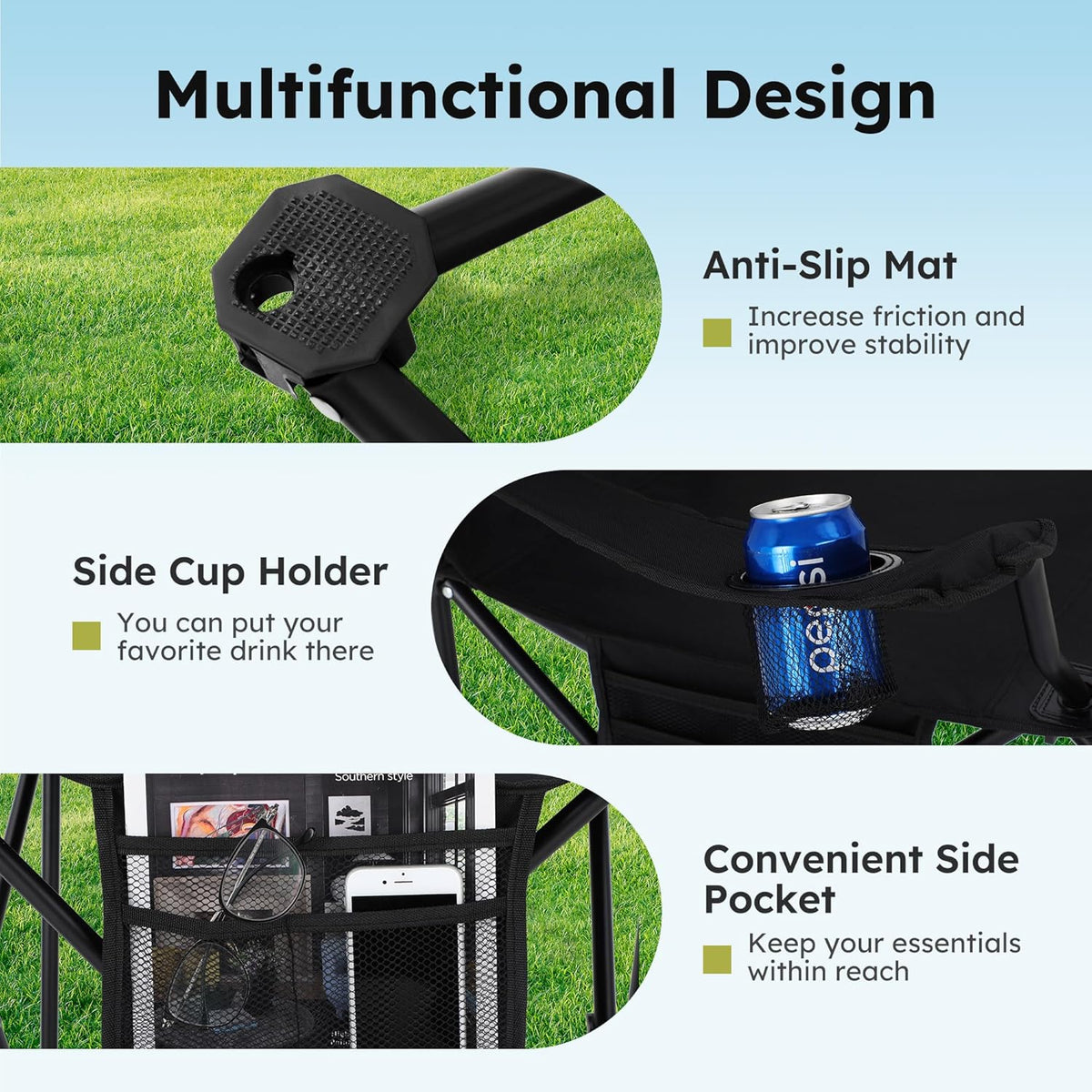 ALPHA CAMP 2-Pack Padded Camping Chair with Built-In Cooler – Comfort-First Seating for Unwinding at the Beach or Backyard