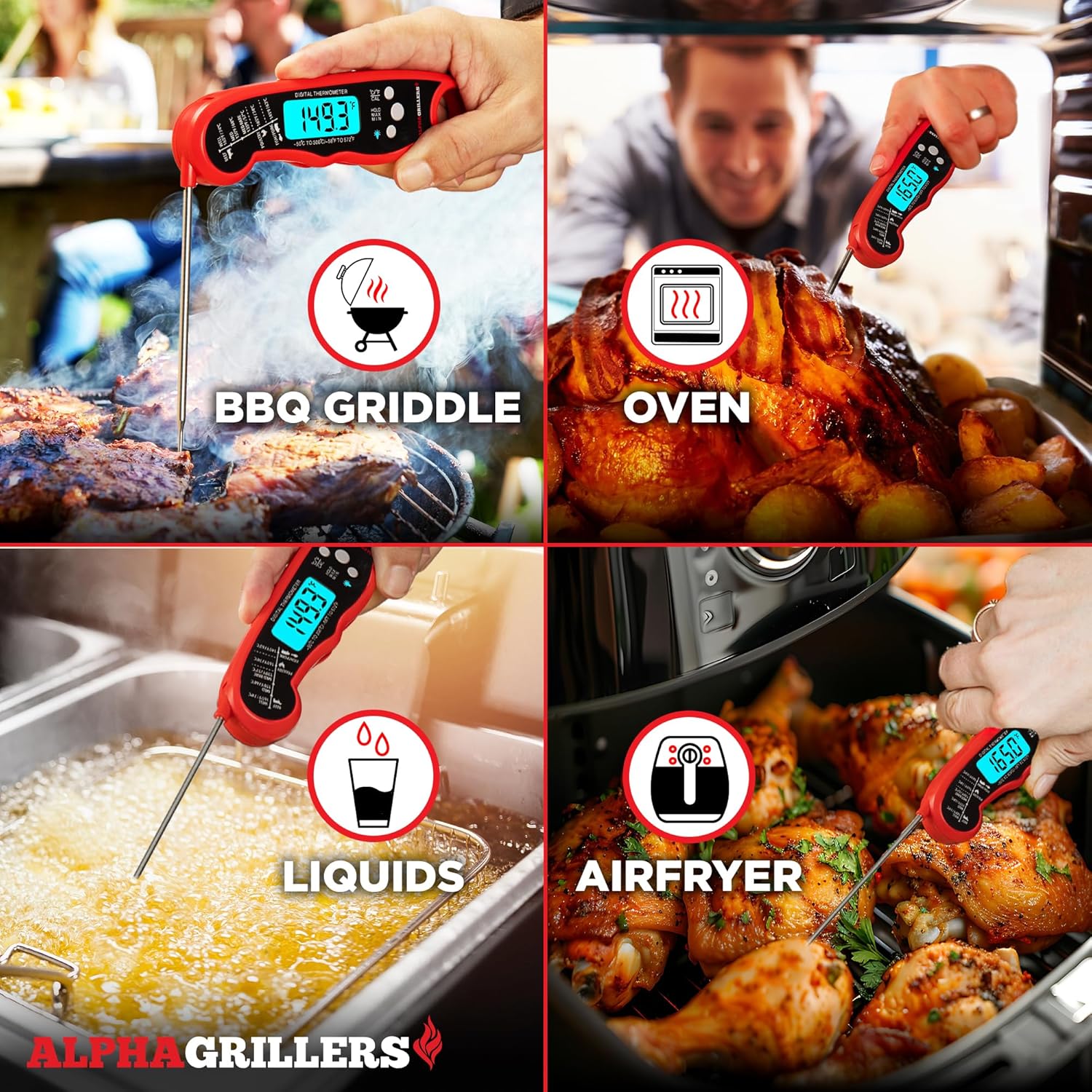 Alpha Grillers 1-2 Second Instant Read Thermometer – Fast Tool for Multitasking Home Cooks Managing Multiple Dishes