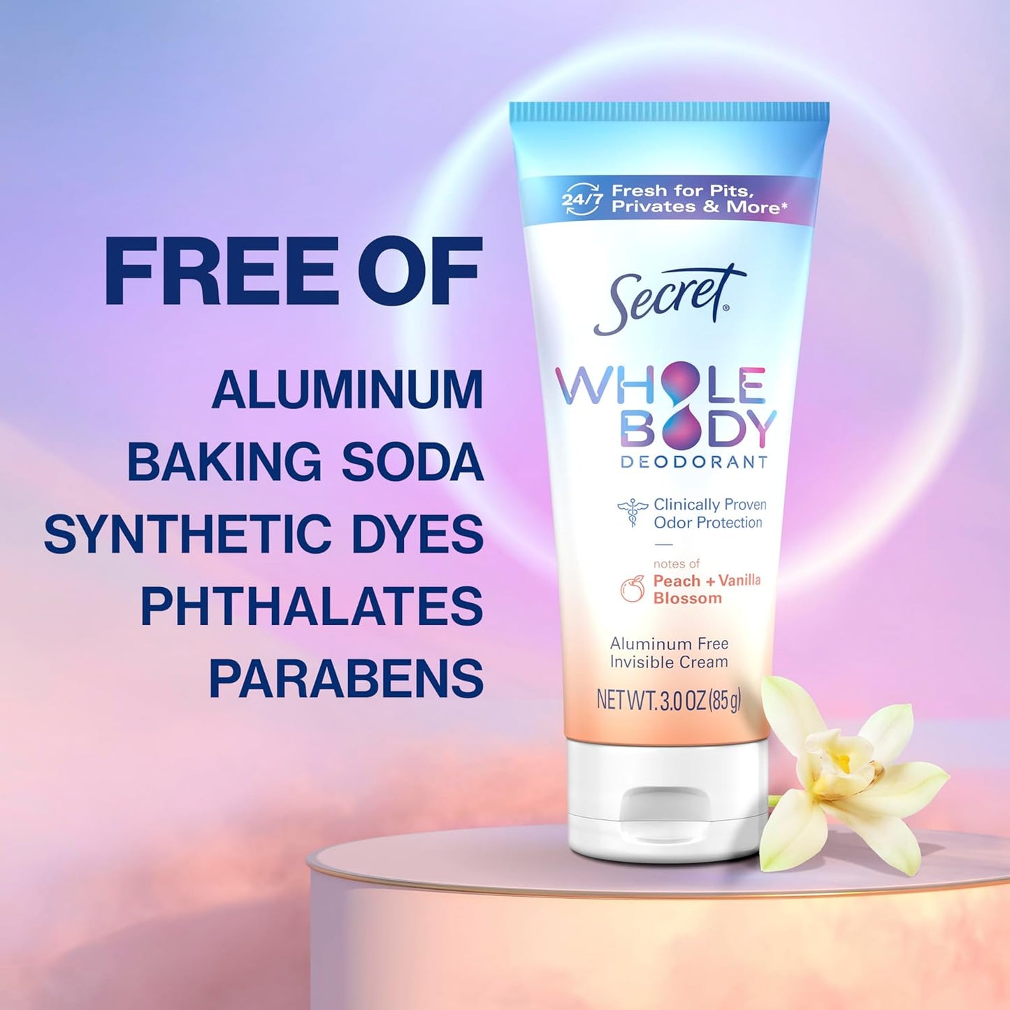 aluminum-free composition free of dyes, parabens, and phthalates