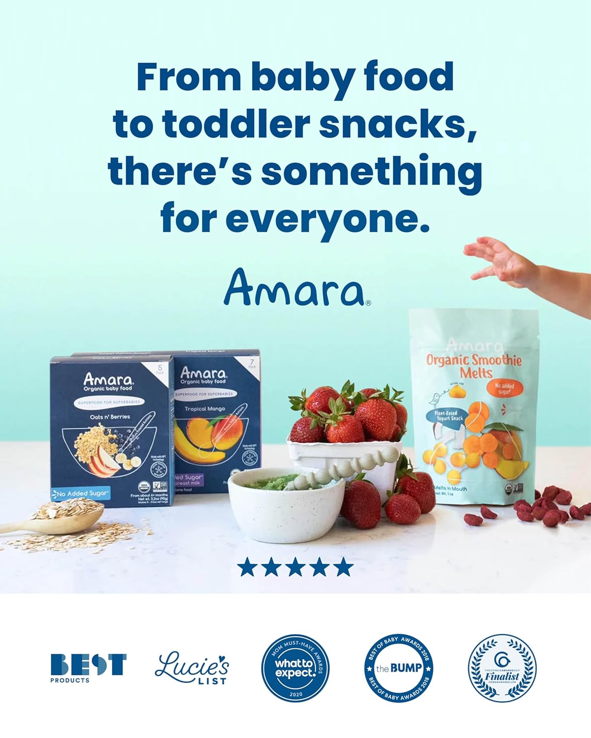 Amara Organic Baby Food Stage 2 Oats & Berries Premium New Parent Gift Basket Addition, 3.5oz 5-Pack