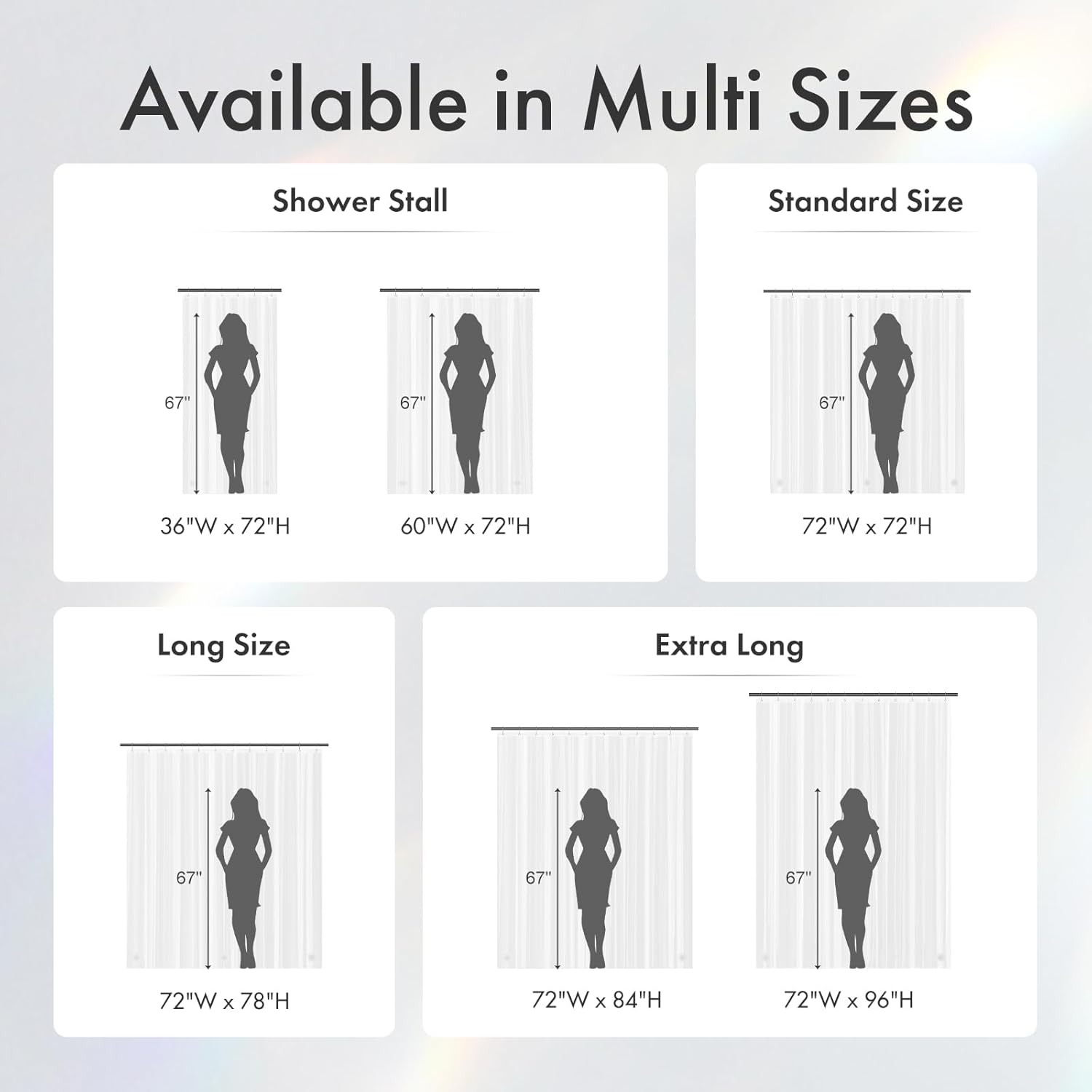 Amazer Clear Shower Liner 48 x 72 - Simple Waterproof PEVA Curtain for Minimalist Bathroom with 3 Subtle Magnetic Weights