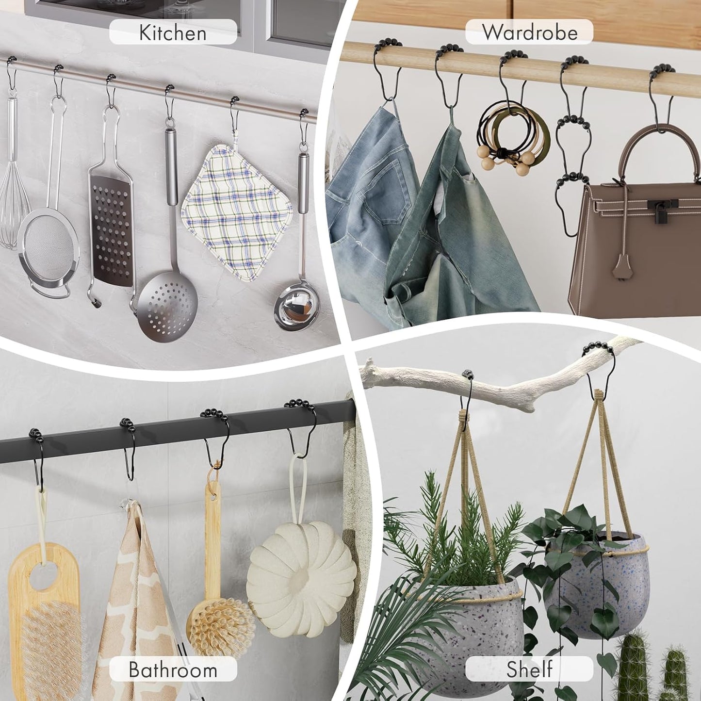 Amazer Shower Curtain Hooks – Modern Bathroom Decor Upgrade, Rust Proof Stainless Steel Set of 12
