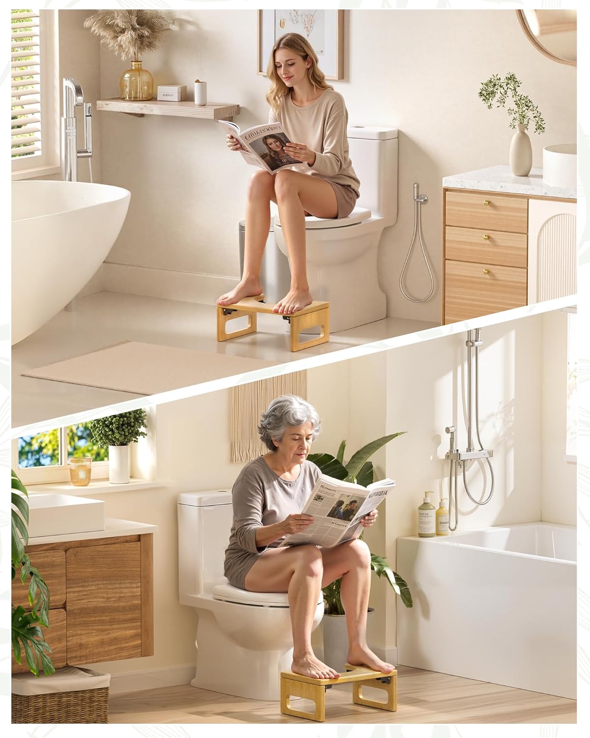 AmazerBath Bamboo Toilet Stool – Modern Bathroom Decor Accent, Available in Natural White Black and Brown Finishes