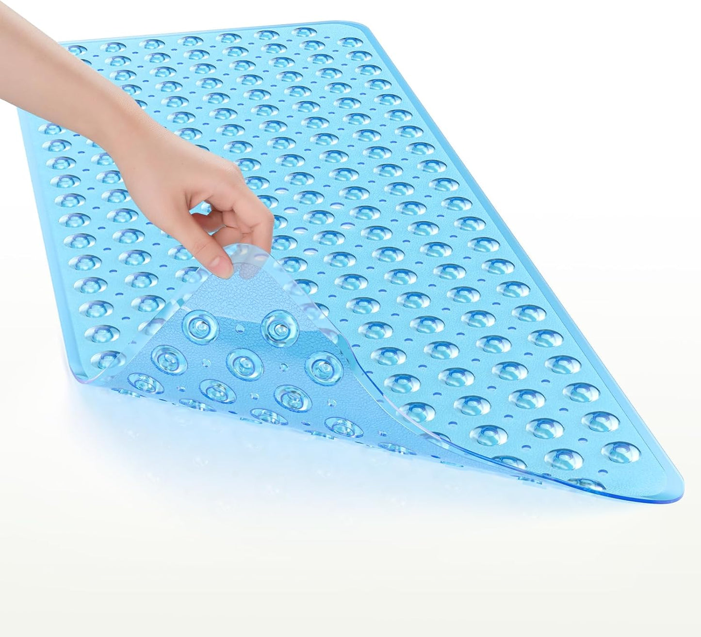 AmazerBath Non Slip Bath Mat for Kids 40 x 16 Inches, Kids Bathtub Mat with 200 Suction Cups for Safe Toddler Bath Time, Clear Blue