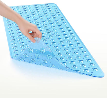 AmazerBath Non Slip Bath Mat for Kids 40 x 16 Inches, Kids Bathtub Mat with 200 Suction Cups for Safe Toddler Bath Time, Clear Blue