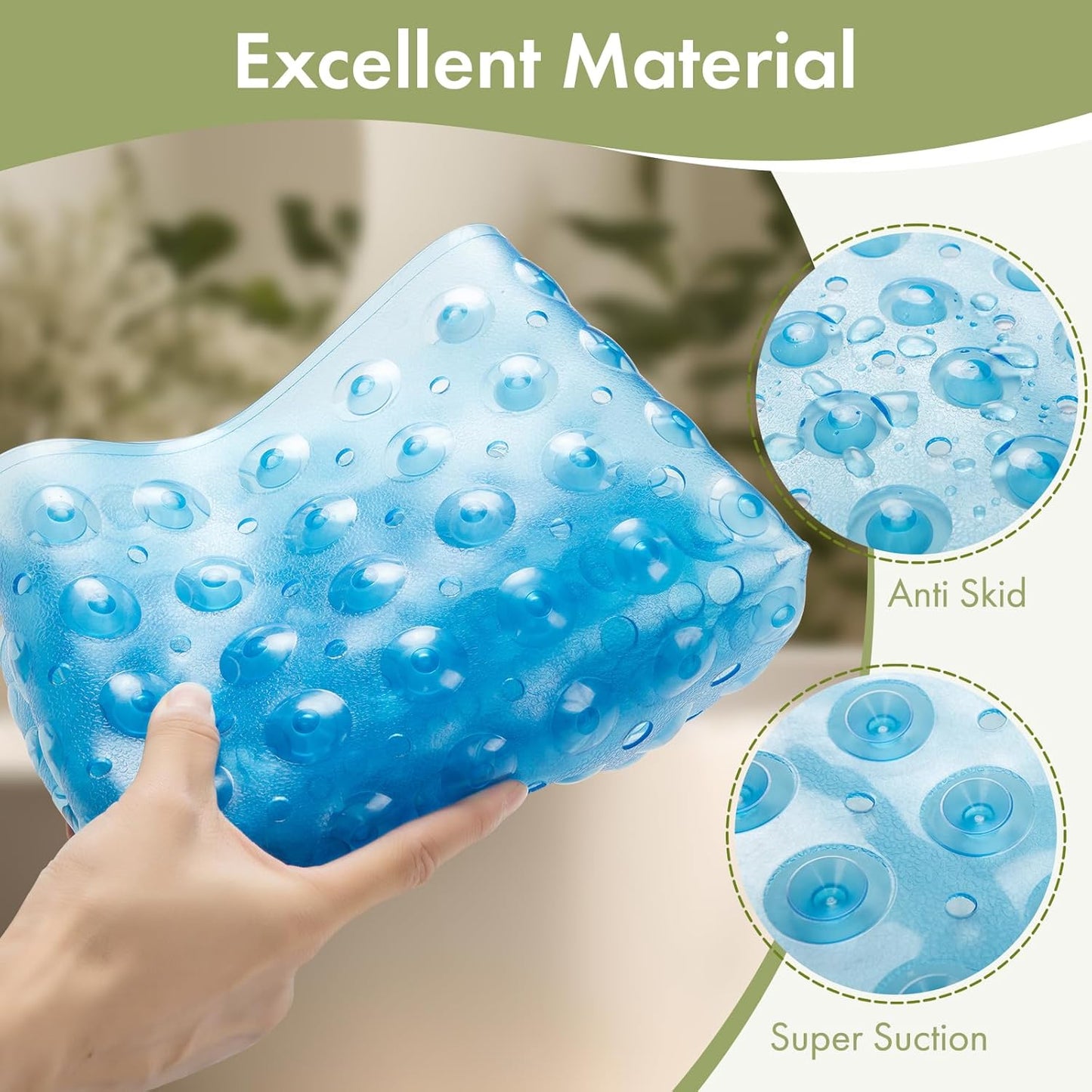 AmazerBath Non Slip Bath Mat for Kids 40 x 16 Inches, Kids Bathtub Mat with 200 Suction Cups for Safe Toddler Bath Time, Clear Blue