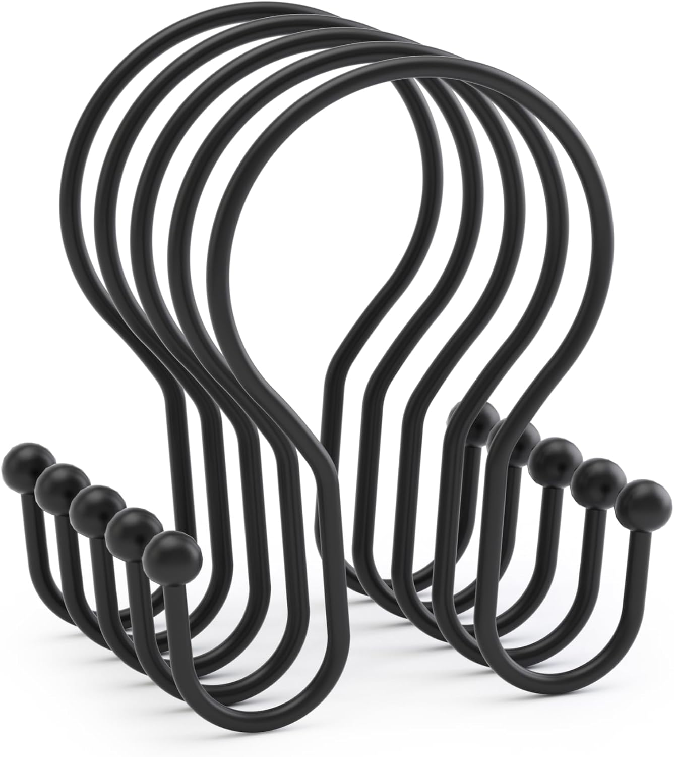 AmazerBath Shower Curtain Hooks Black Easy Snap On – Accessible Bathroom Hardware for Limited Grip and Arthritis, 12 Pcs