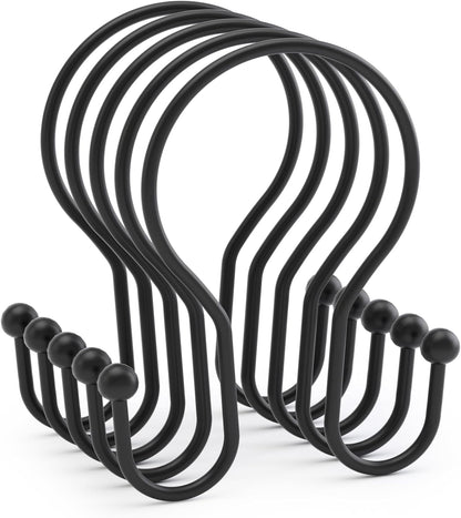 AmazerBath Shower Curtain Hooks Black Easy Snap On – Accessible Bathroom Hardware for Limited Grip and Arthritis, 12 Pcs