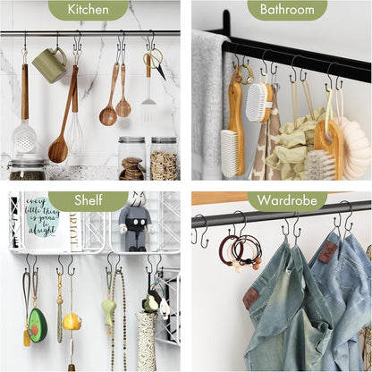 AmazerBath Shower Curtain Hooks Black Easy Snap On – Accessible Bathroom Hardware for Limited Grip and Arthritis, 12 Pcs