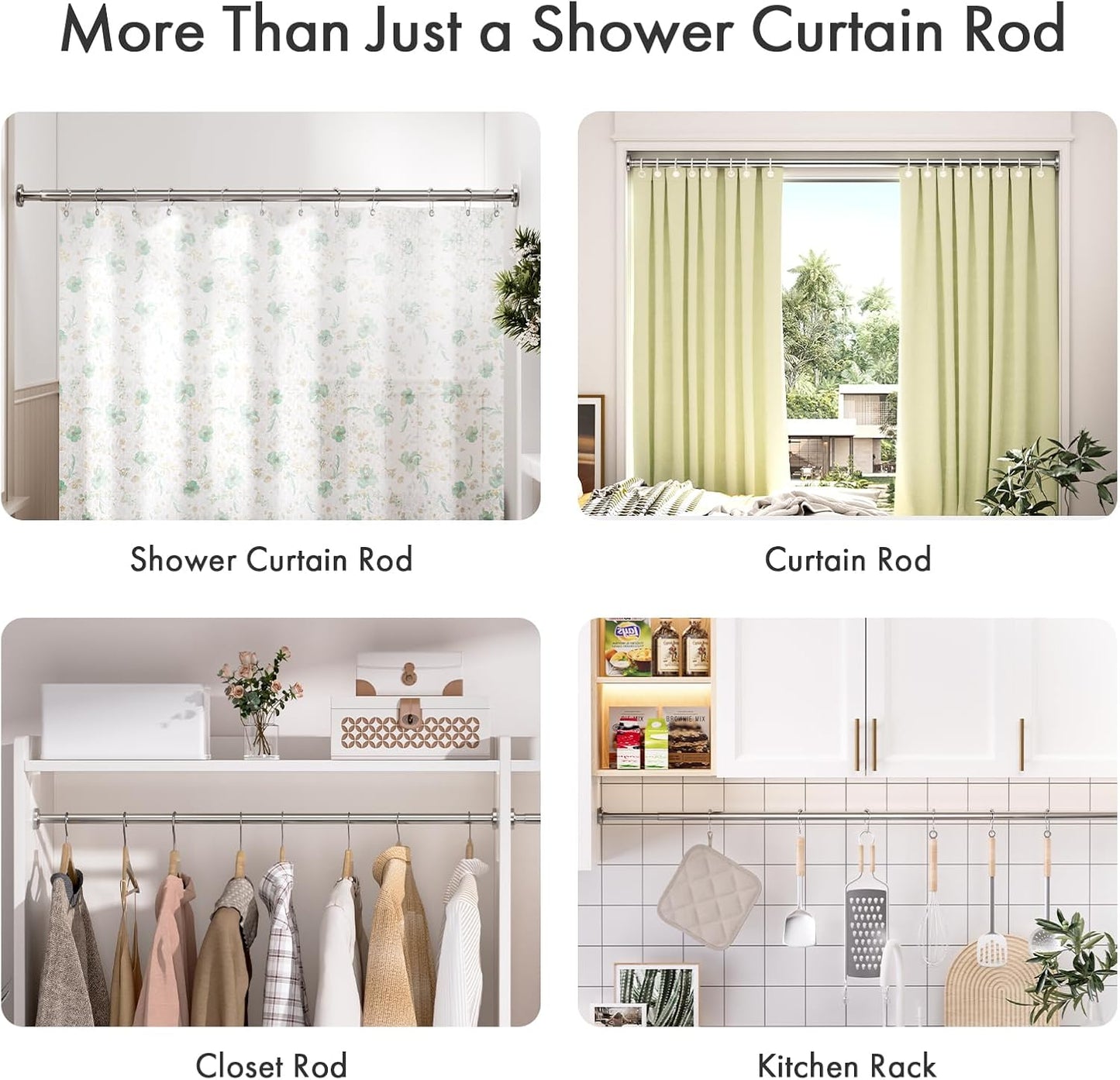 AmazerBath Tension Shower Curtain Rod – Thoughtful Housewarming Gift for New Homeowners, No-Drill Adjustable 31-75 in Nickel Finish