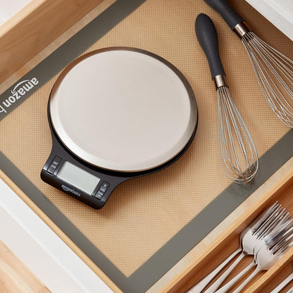 Amazon Basics Digital Kitchen Scale with LCD Display – Slim 1.3-Inch Profile for Clutter-Free Counters, 11 lb Capacity
