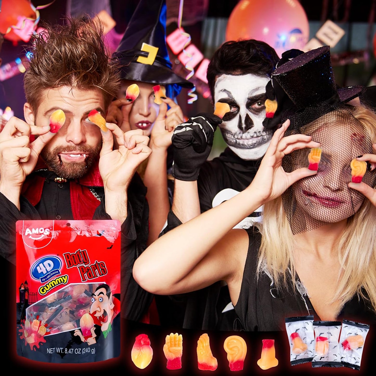 Amos 4D Body Parts Gummy Candy – Striking Visual Halloween Candy Bowl Centerpiece for Buffet Tables & Party Spreads