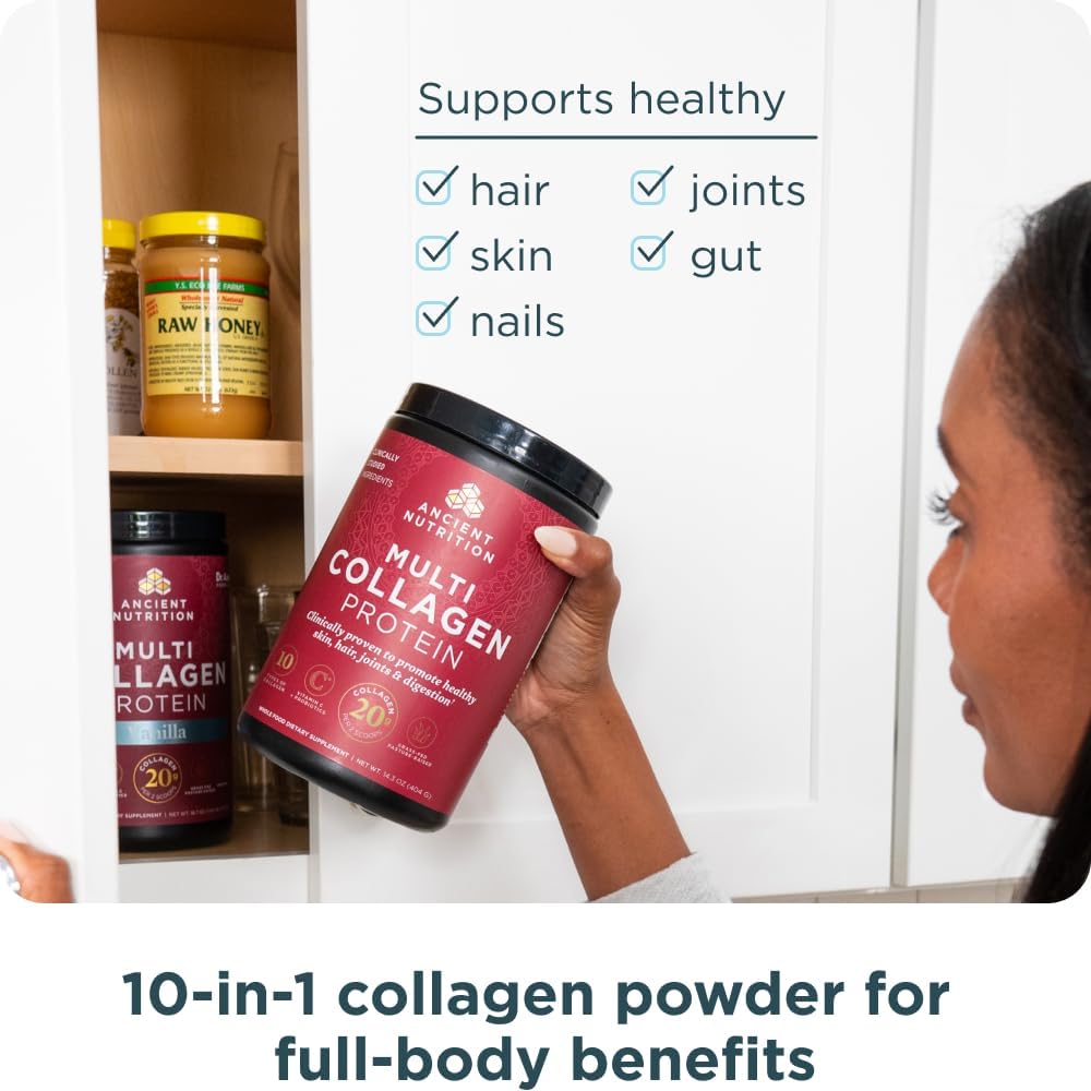 Ancient Nutrition Multi Collagen Protein – Bedtime Self-Care Ritual Powder, Nightly Beauty-from-Within Routine for Skin, Hair, and Nails