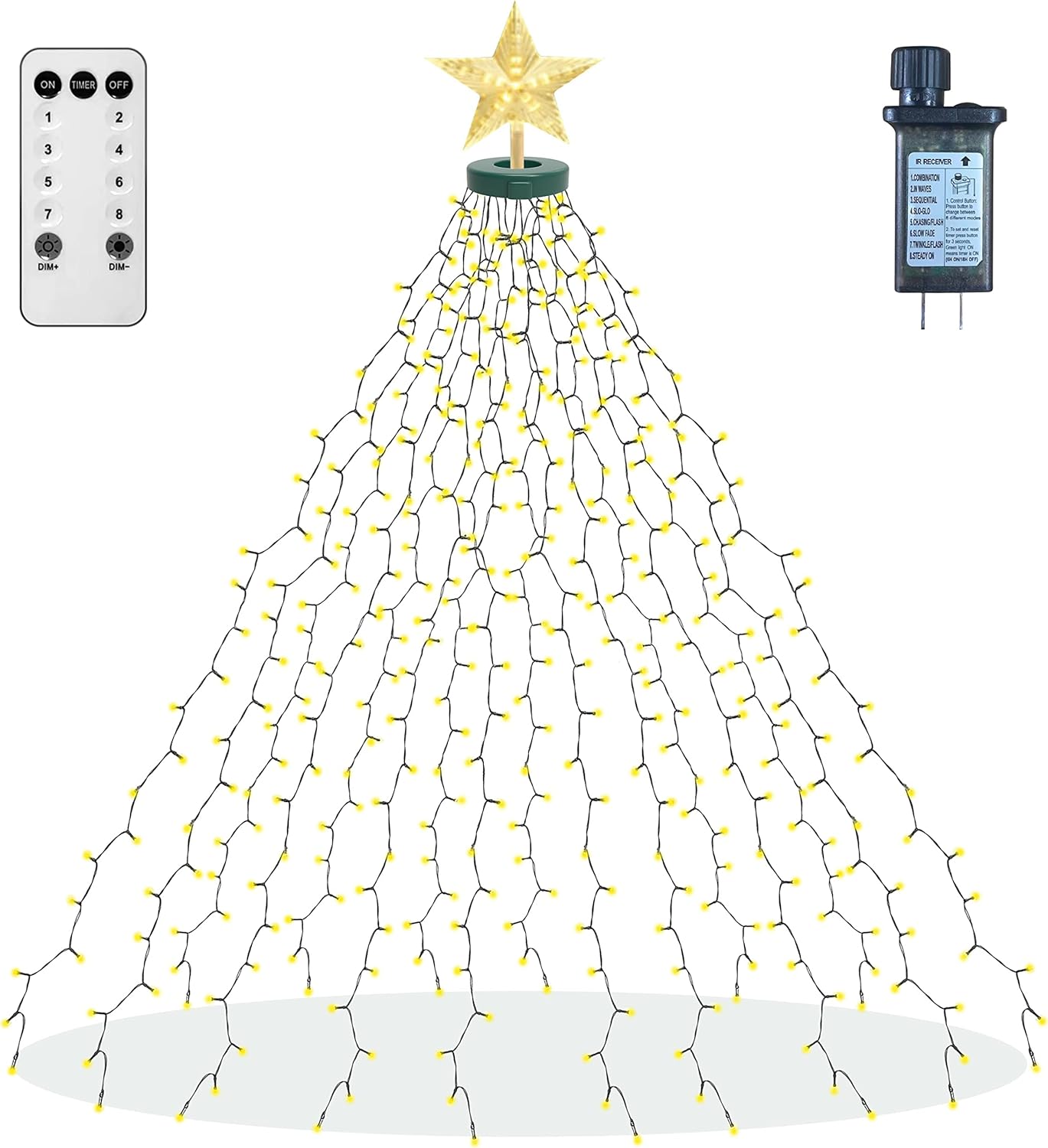 aneeway Cascading Star Tree Lights – Clean Line Holiday Decor for Neutral and Scandinavian Interiors, Warm White