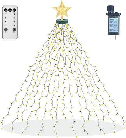 aneeway Cascading Star Tree Lights – Clean Line Holiday Decor for Neutral and Scandinavian Interiors, Warm White