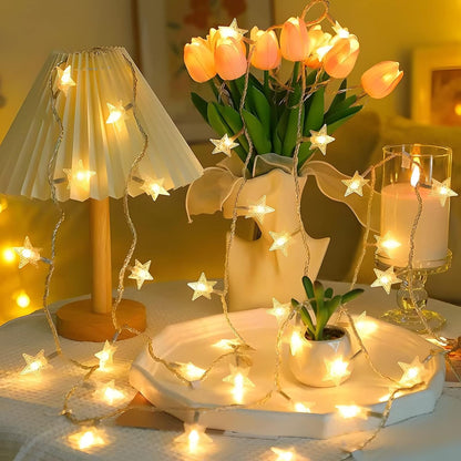 ANJAYLIA Star String Lights – Clean Simple Bedroom Accent, Battery-Operated No Cord Clutter