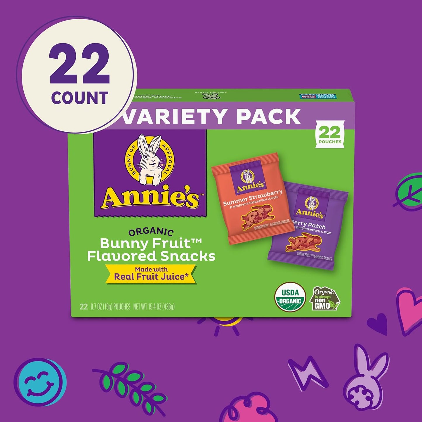 Annie's Organic Bunny Fruit Snacks – Halloween Lunchbox Snack Pack for Kids, 22 Single-Serve Pouches