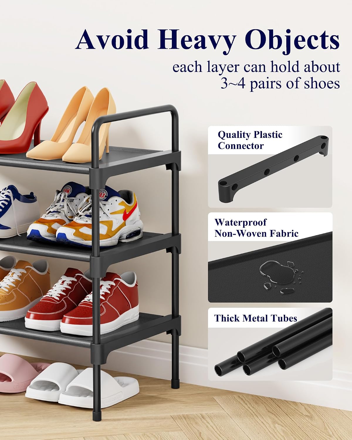 anti-slip base and water-resistant, rust-proof finish for damp entryway conditions
