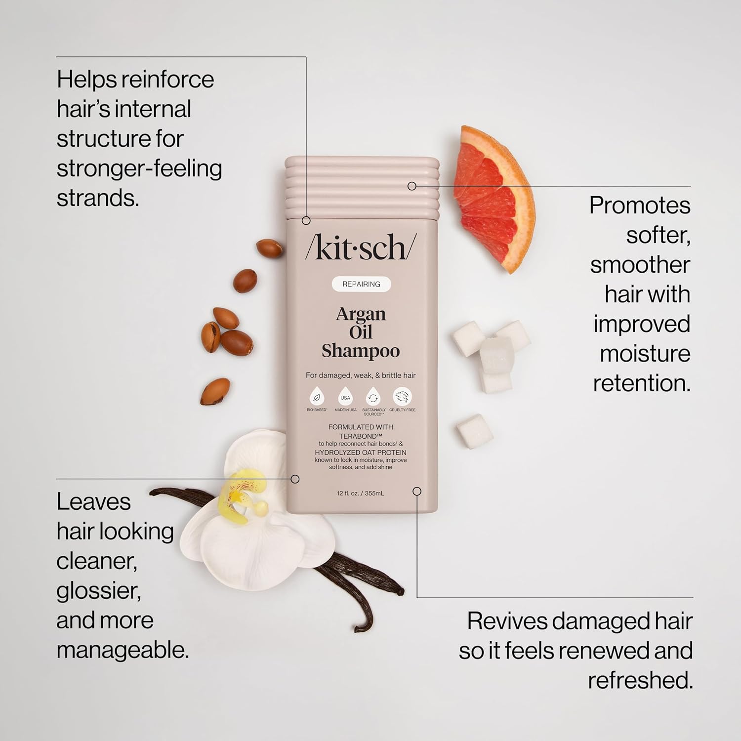 antioxidant-rich argan oil for moisture, softness, and shine
