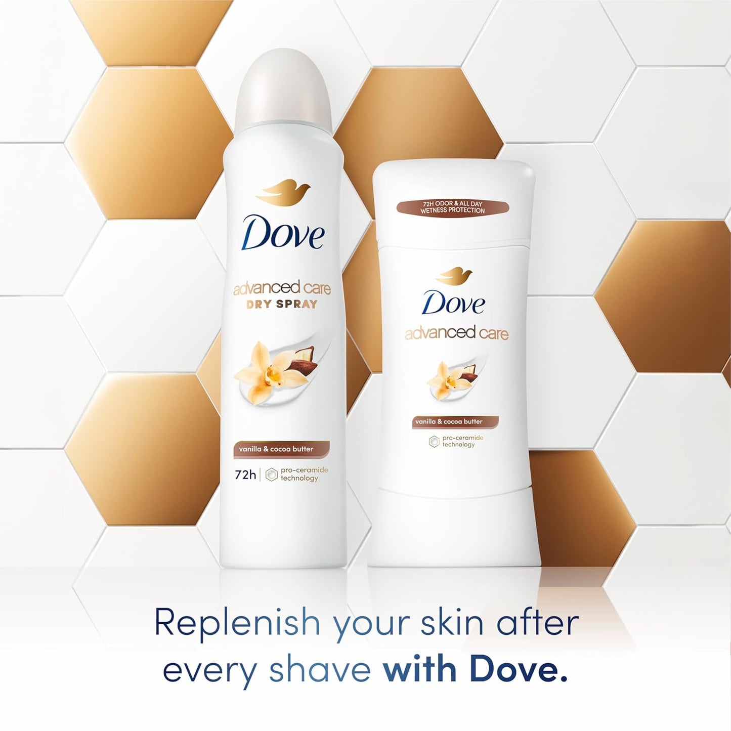 antiperspirant stick format in 2.6 oz and 7.8 oz sizes, with a 3-count multi-pack option