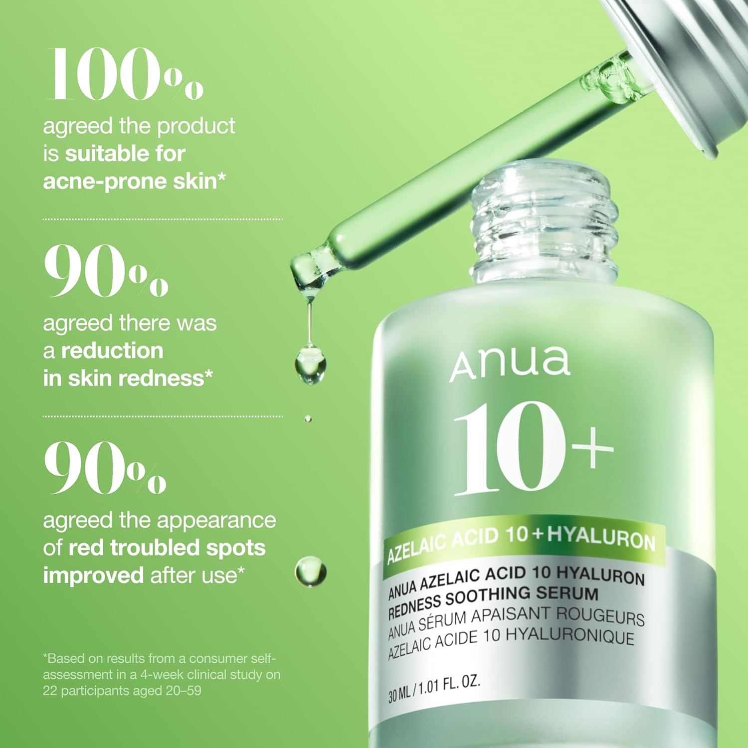 Anua Azelaic Acid 10 Hyaluron Redness Soothing Serum – Evening Self-Care Ritual for Blemish-Prone Skin, Calming Nightly Skincare Reset