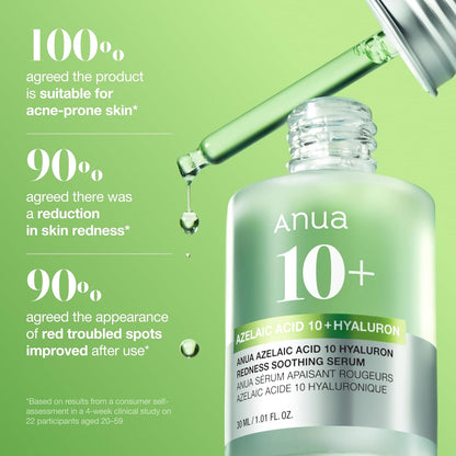 Anua Azelaic Acid 10 Hyaluron Redness Soothing Serum – Evening Self-Care Ritual for Blemish-Prone Skin, Calming Nightly Skincare Reset