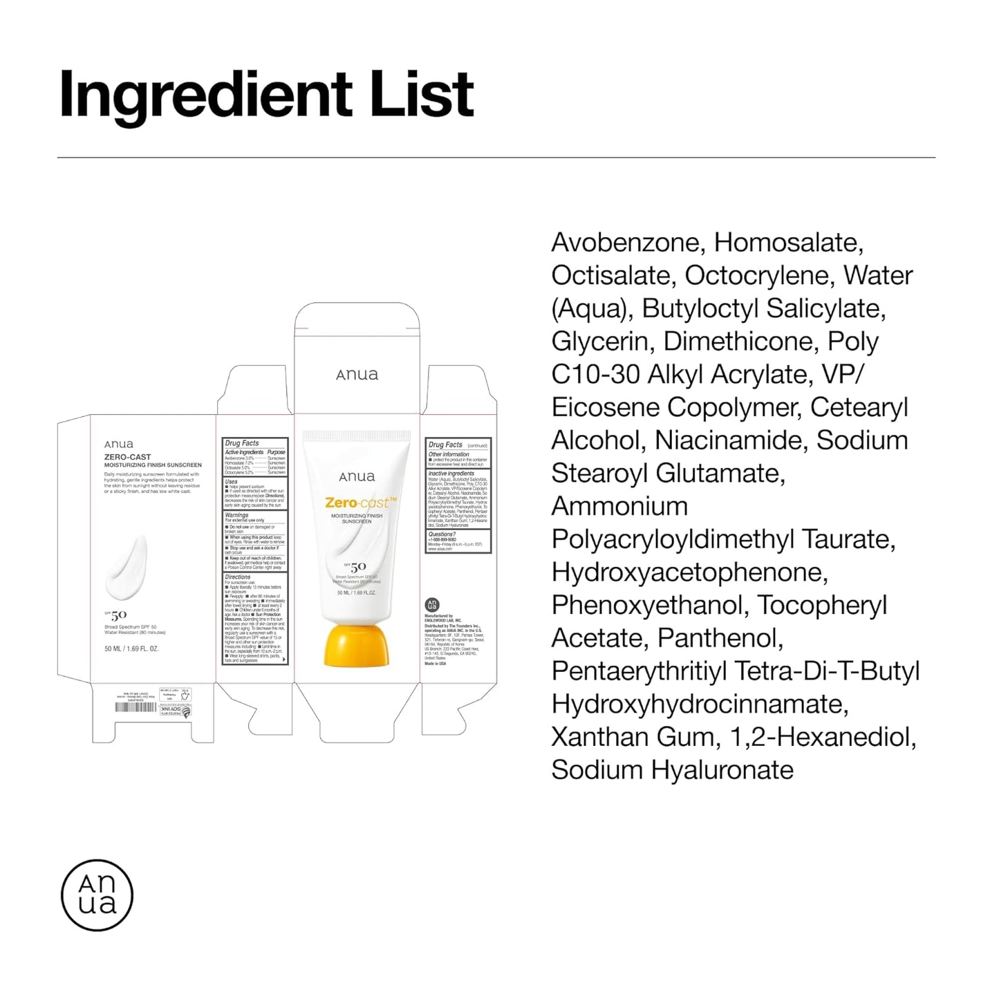 Anua Zero-Cast Moisturizing Sunscreen SPF 50 – Niacinamide Korean Skincare for Skin Wind-Down Ritual