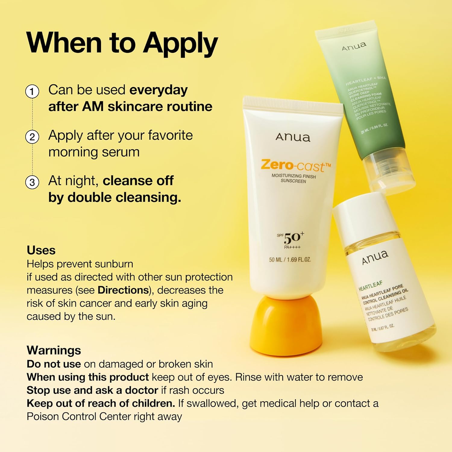 Anua Zero-Cast Moisturizing Sunscreen SPF 50 – Niacinamide Korean Skincare for Skin Wind-Down Ritual