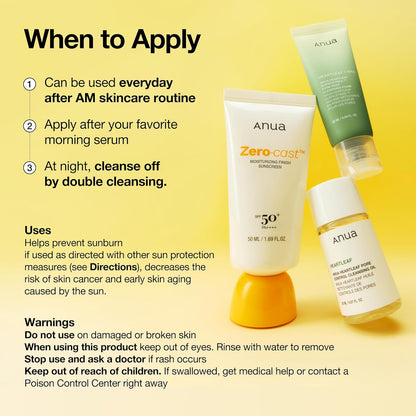 Anua Zero-Cast Moisturizing Sunscreen SPF 50 – Niacinamide Korean Skincare for Skin Wind-Down Ritual