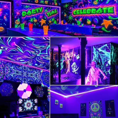 Aogiftr Safe 385-400nm UV-A Blacklight Strip with Remote – Flameless Glow Party Lighting Around Kids and Pets