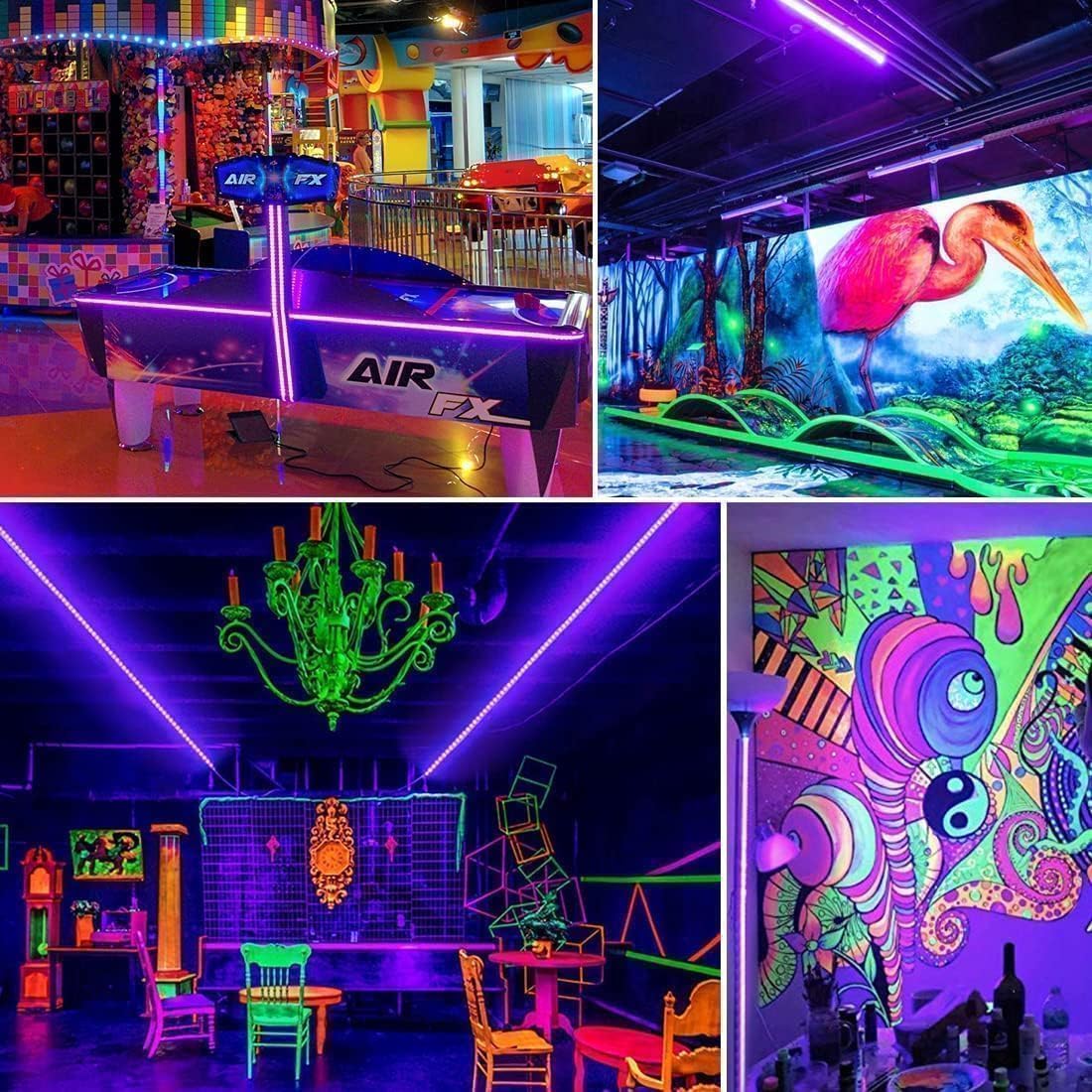 Aogiftr Safe 385-400nm UV-A Blacklight Strip with Remote – Flameless Glow Party Lighting Around Kids and Pets