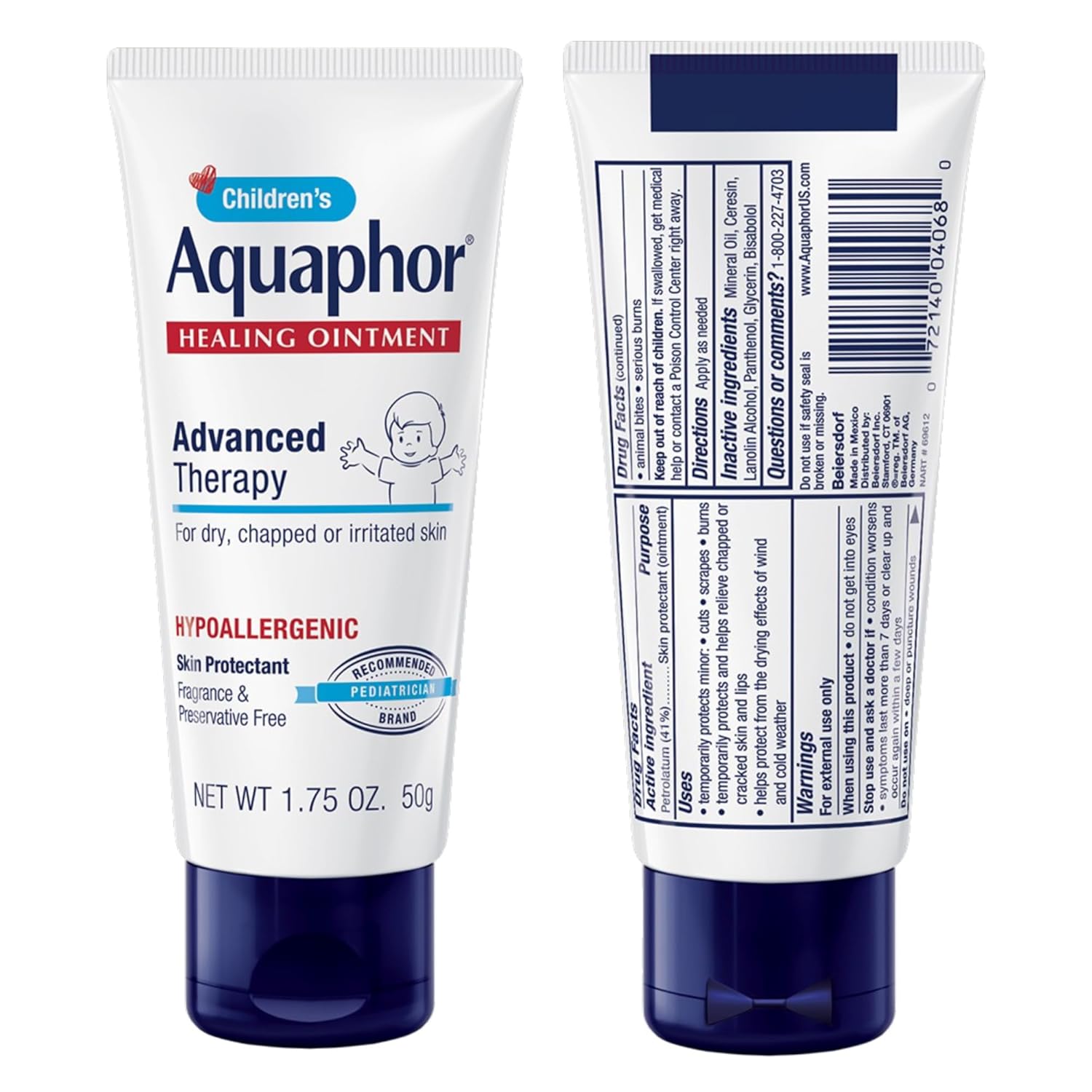 Aquaphor Children's Advanced Therapy Healing Ointment – Preservative-Free Hypoallergenic Skin Protectant for Sensitive Baby and Child Skin, 1.75 Oz