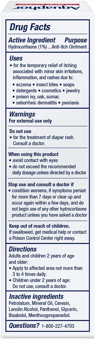 Aquaphor Children's Itch Relief Ointment for Kids – 1% Hydrocortisone Cream for Eczema, Insect Bites & Rashes, 1 Oz Tube, Pack of 2