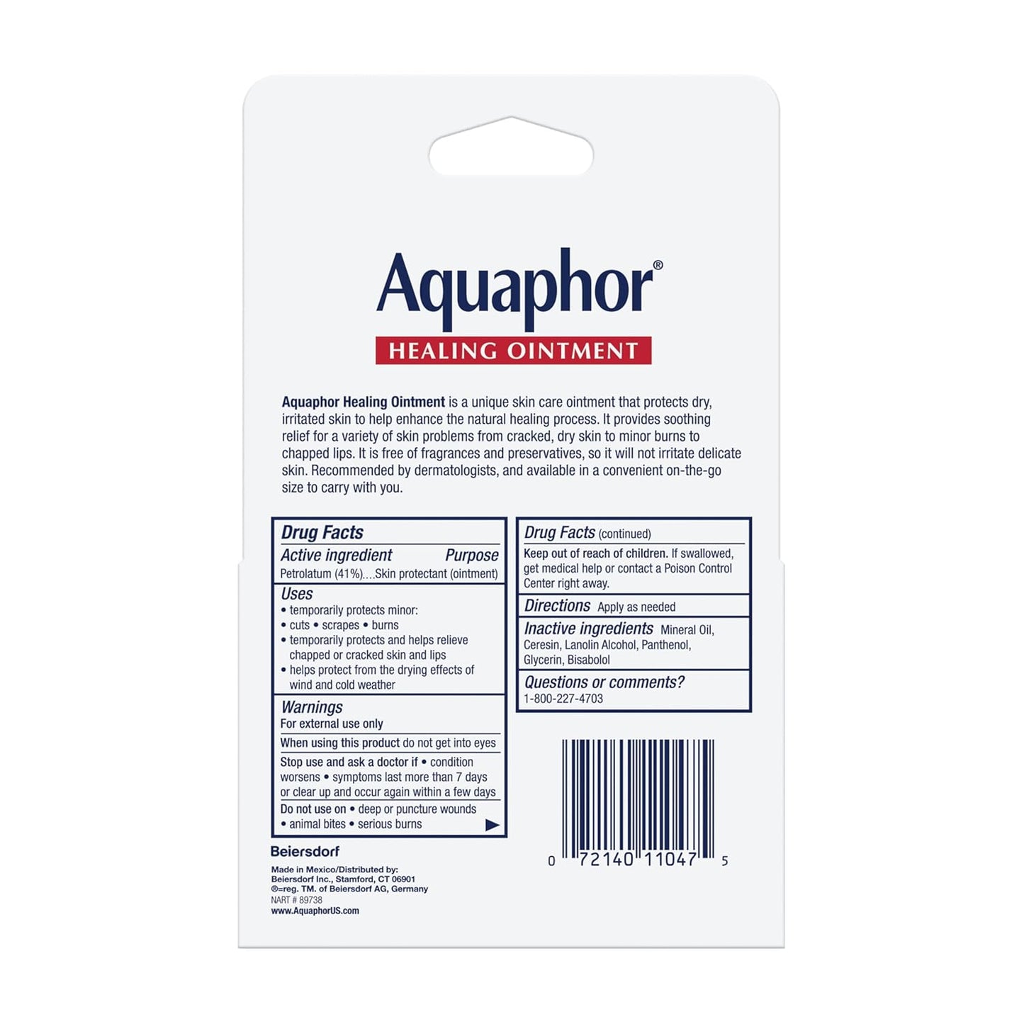 Aquaphor Healing Ointment Advanced Therapy Skin Protectant – Portable Hiking and Ski Trip Lip and Chafe Balm, 0.35 Oz Travel Tube Pack