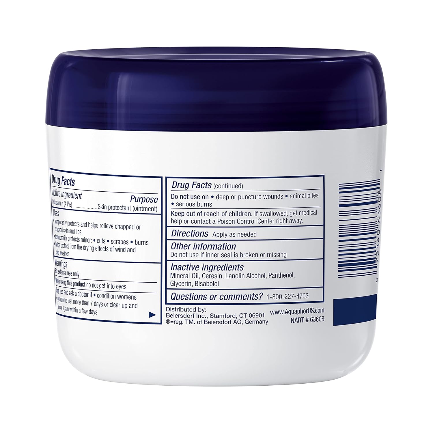 Aquaphor Healing Ointment for Nightly Skincare Ritual, Advanced Therapy Skin Protectant for Dry Cracked Hands Feet and Lips