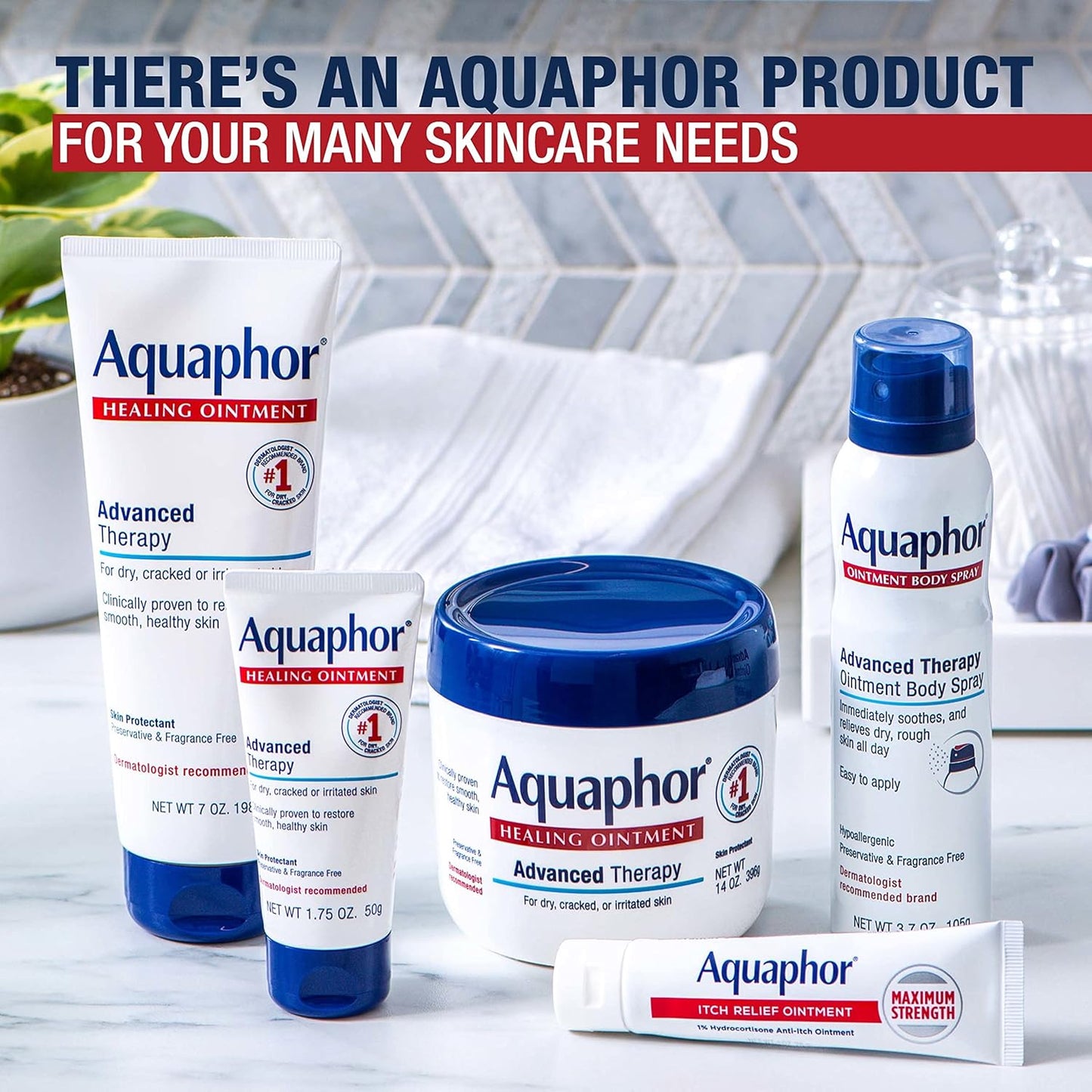 Aquaphor Healing Ointment for Nightly Skincare Ritual, Advanced Therapy Skin Protectant for Dry Cracked Hands Feet and Lips