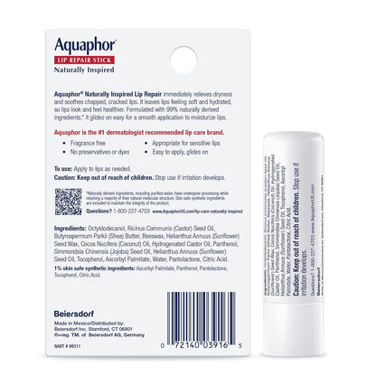 Aquaphor Lip Repair Stick with Coconut Oil and Shea Butter – Fragrance-Free Lip Care Safe for Kids and Families