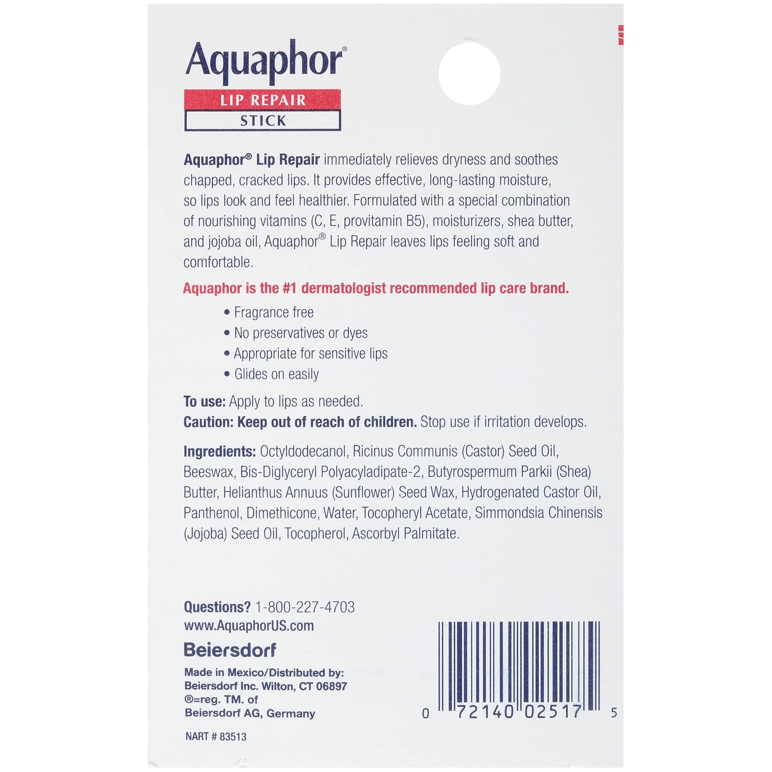 Aquaphor Lip Repair Stick with Jojoba Oil and Shea Butter – Family-Safe Lip Balm for Kids' Backpacks, 4-Pack