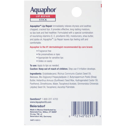 Aquaphor Lip Repair Stick with Jojoba Oil and Shea Butter – Family-Safe Lip Balm for Kids' Backpacks, 4-Pack