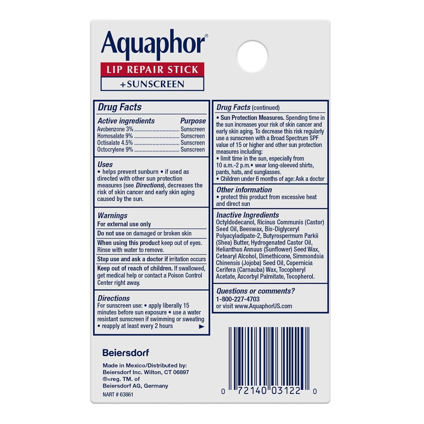 Aquaphor Lip Repair Stick with SPF 30 – Sunscreen Lip Balm for Hiking, Beach Days, and Golf Course Use