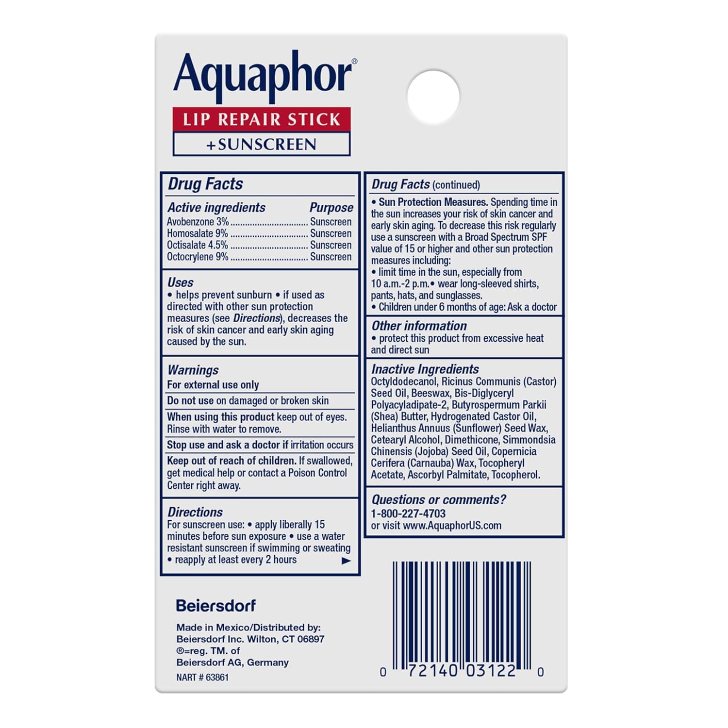 Aquaphor Lip Repair Stick with SPF 30 – Sunscreen Lip Balm for Hiking, Beach Days, and Golf Course Use