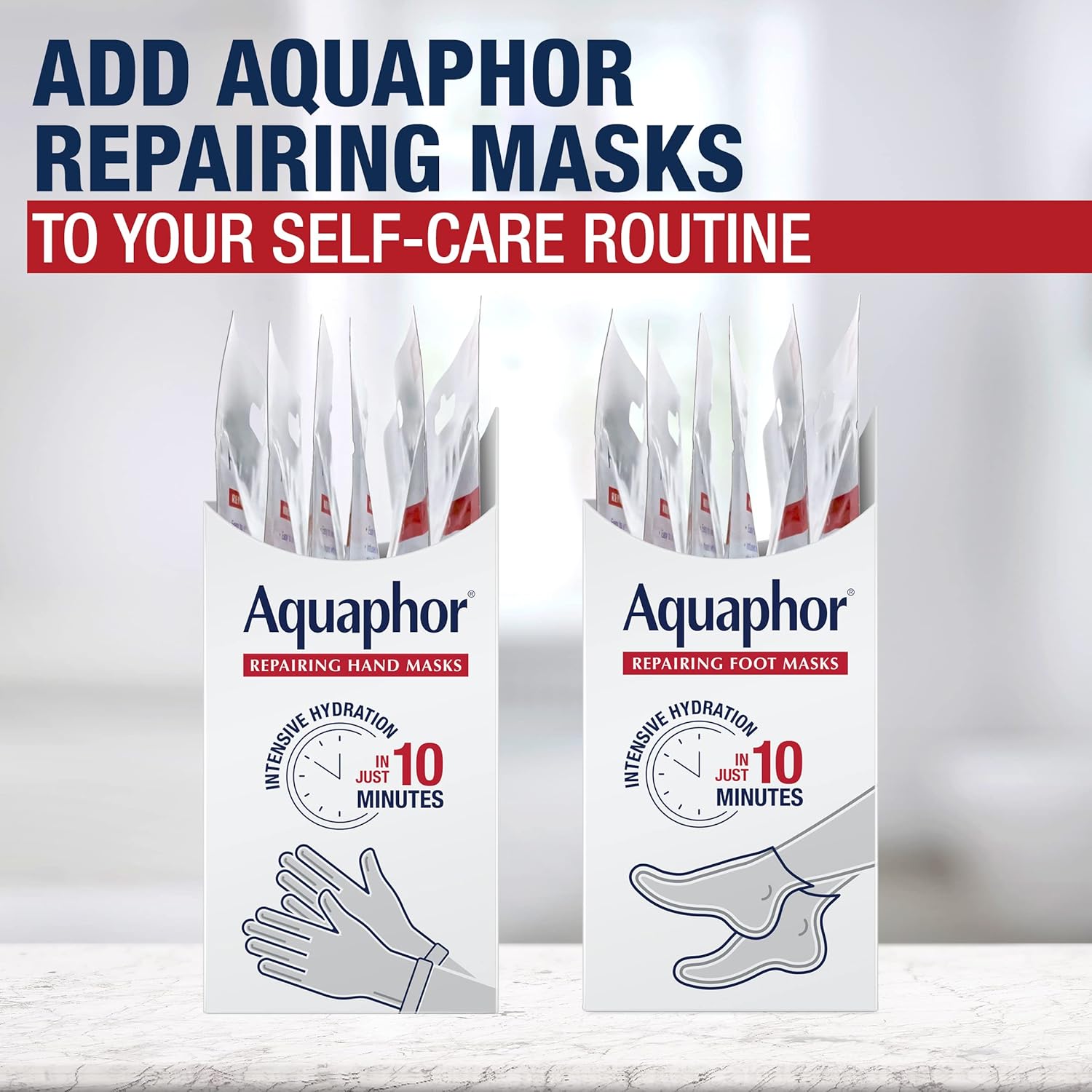 Aquaphor Repairing Foot Masks – At-Home Spa Pedicure Ritual for Dry Heels, 10-Minute Self-Care Treatment with Avocado Oil and Shea Butter