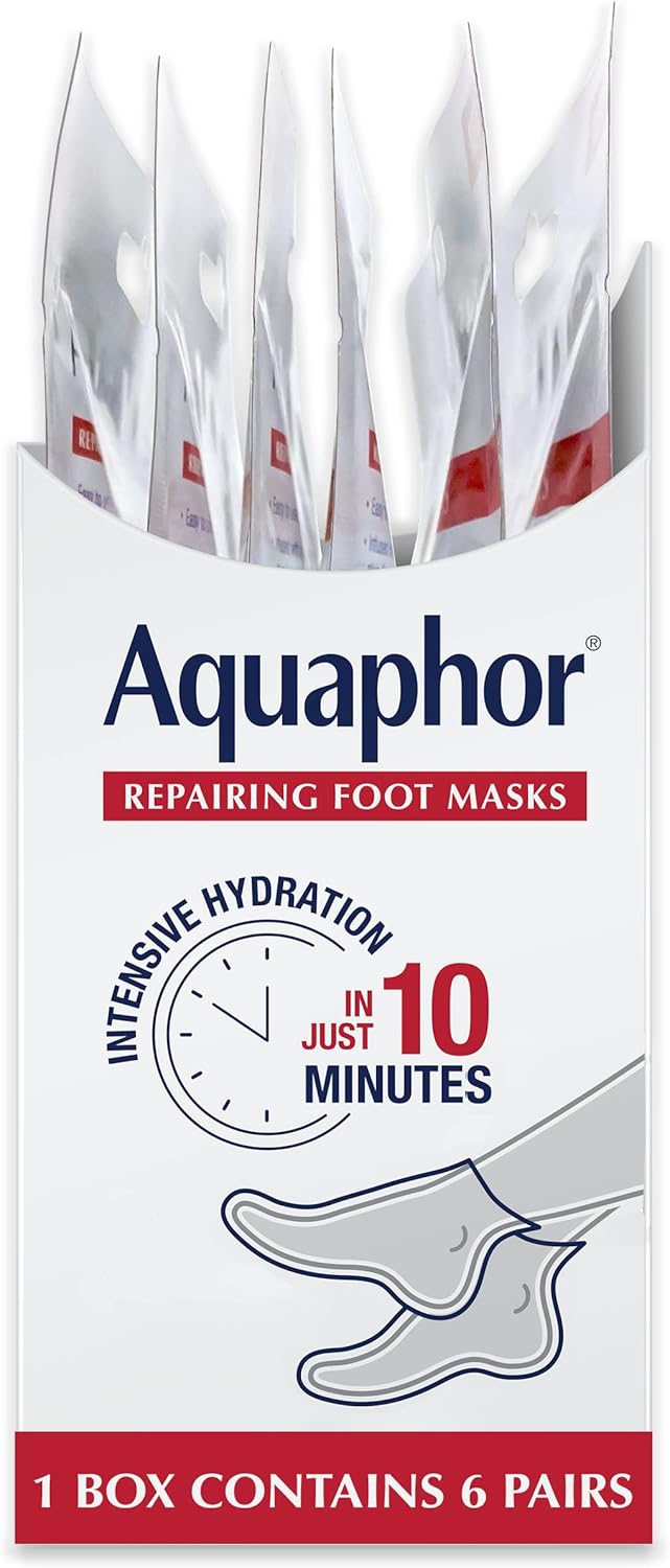Aquaphor Repairing Foot Masks – At-Home Spa Pedicure Ritual for Dry Heels, 10-Minute Self-Care Treatment with Avocado Oil and Shea Butter